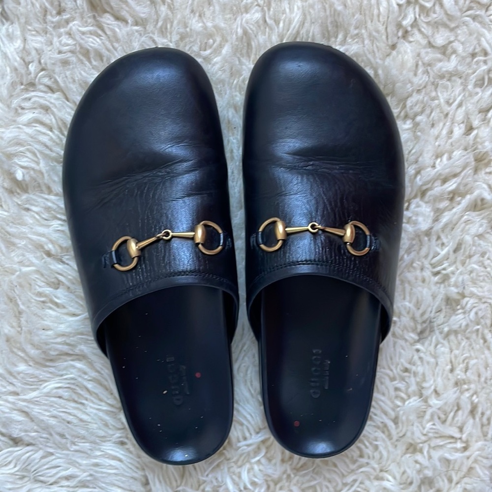 Gucci Black Leather Buckle Mules - size 37
